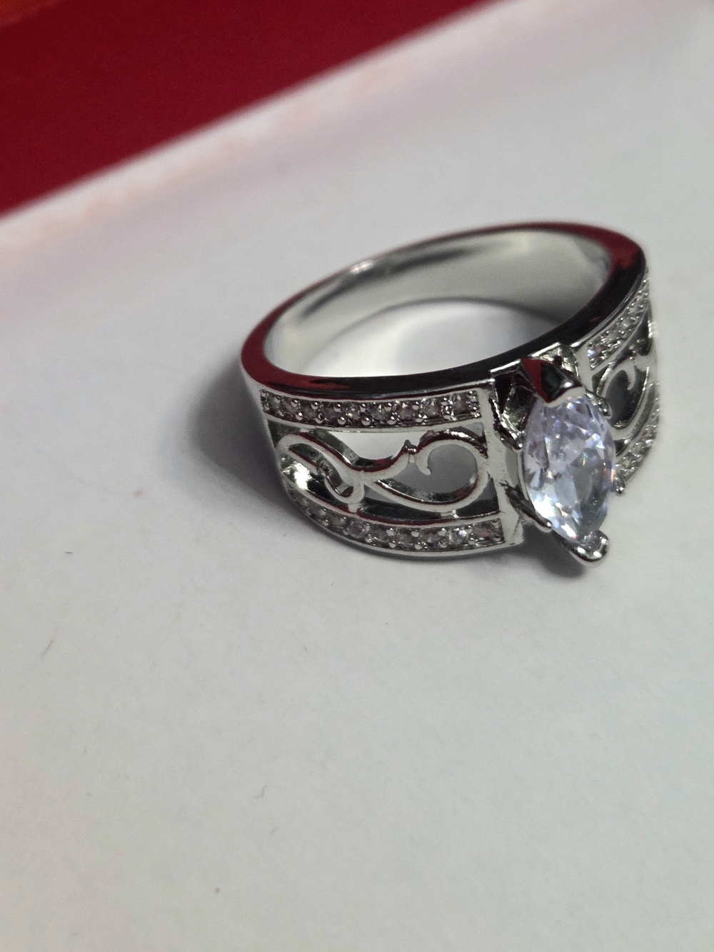 Elegant 925 Sterling Silver Hollowed-Out Filigree Marquise Ring for Women - Picture 9 of 9